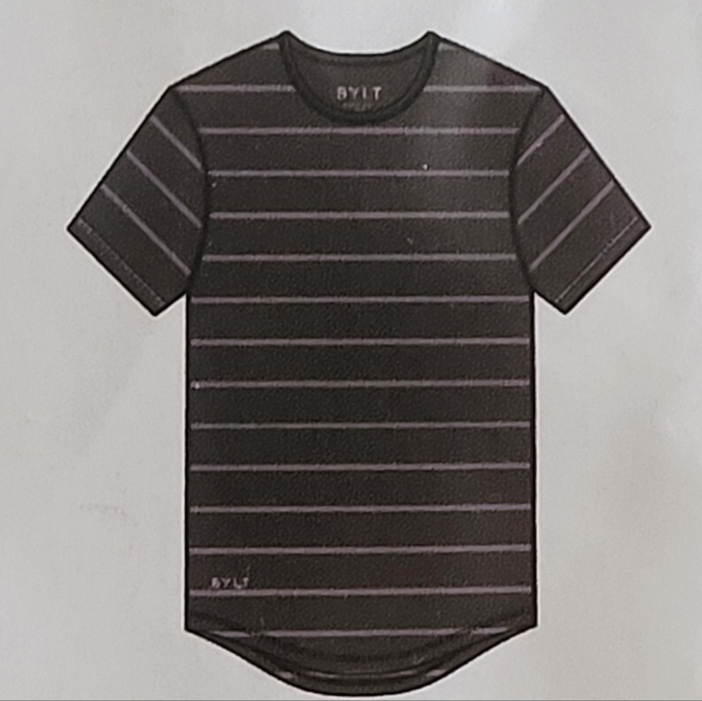 BLYT Basics Drop Cut Lux Black and Gray Striped T-Shirt Size Medium NWT